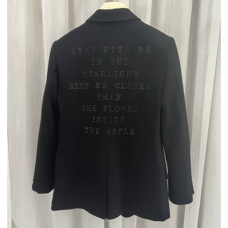 Zadig Black Blazers Female Back Letter Diamond Blazer Women Chic Elegant Lapel Suit Formal Occasion Jackets Casual Button Suits