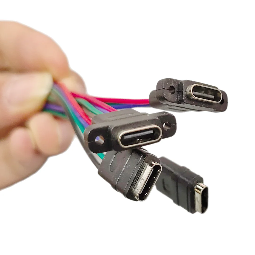 2/5pcs USB-C High Current Charging Socket 4Pin Straight Ear Type C Waterproof Female Connector Jack with Rubber Ring