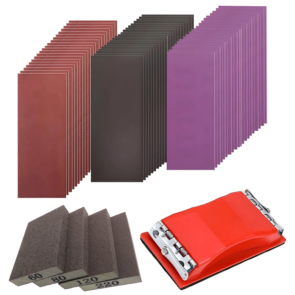 

230*93MM Wet and Dry Sandpaper Set 65Pcs 80 to 10000# with Sanding Block Sander for Wood Furniture Finishing Metal Automotive