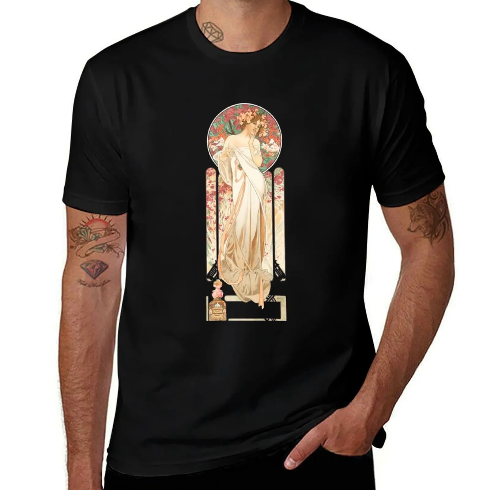 HD. Sylvanis Essence, by Alphonse Mucha HIGH DEFINITION (original colors) T-Shirt Vintage Print Crew Neck Tee T-Shirt