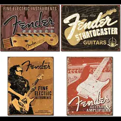 Retro Tin Sign Wall Decor Fender Stratocaster Guitar Metal Poster for Bar Bistro Club Home Vintage x cm