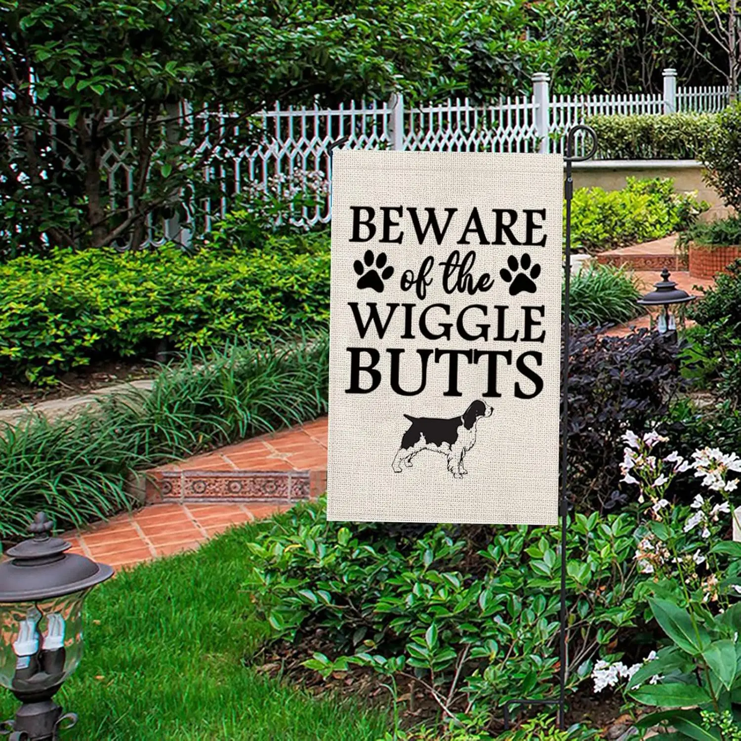 Springer Spaniel Dog Lovers Gift Beware Of The Wiggle Butts Garden Flag Housewarming Welcome Hanging Canvas Decor Gift (Spri SSL