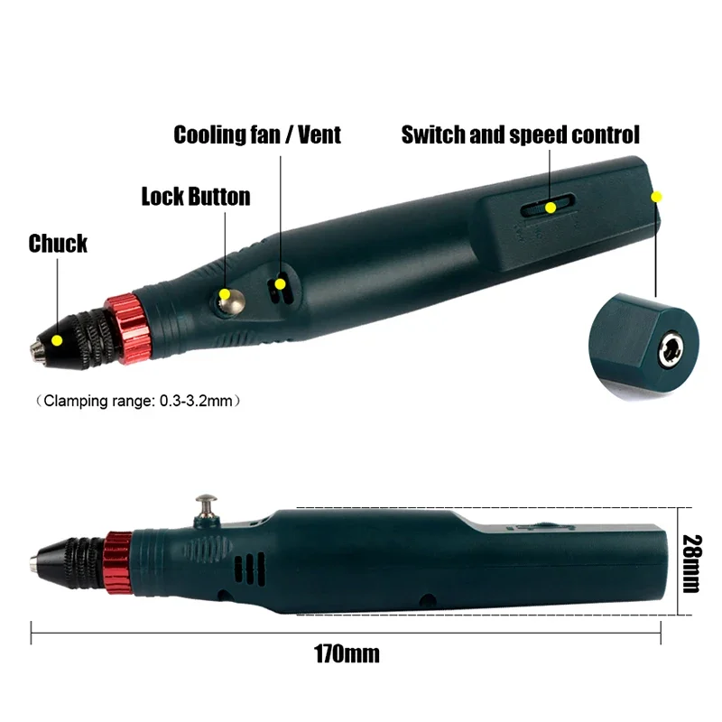 12V 24W Mini Electric Drill Power Tools Drill Grinder Grinding Accessories Set Hand-held Drilling Machine 2000-18000rpm