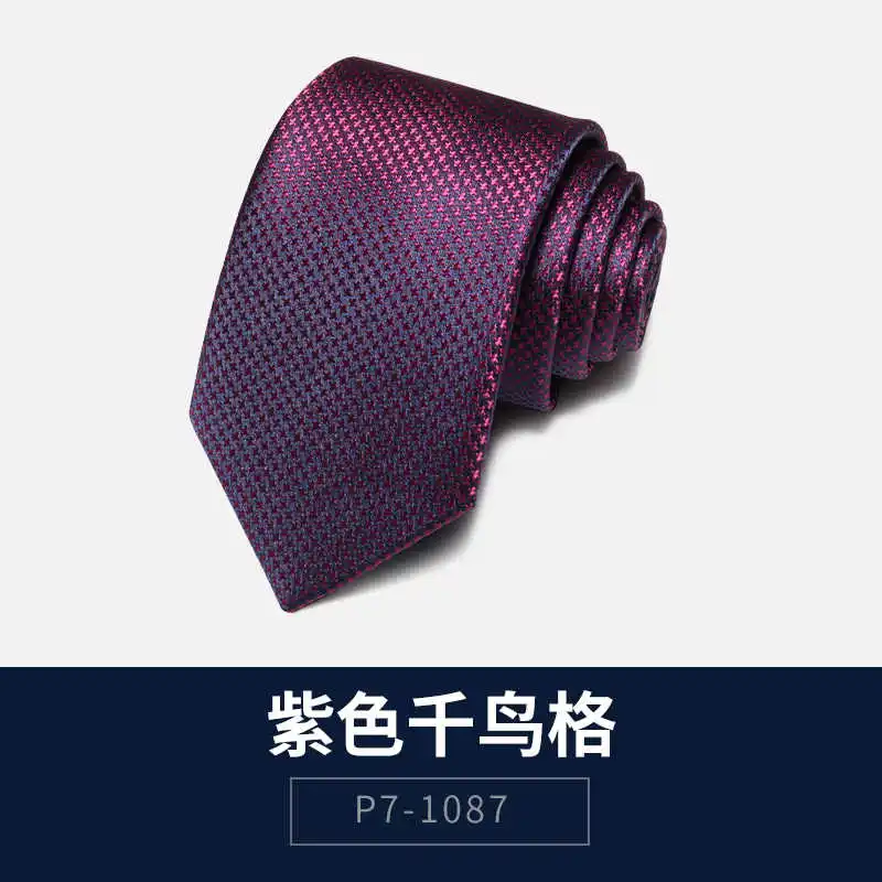 

Tie Wedding Men's Premium Formal Dress Business 7cm Korean Fashion Narrow Casual Purple Thousand Bird Checker