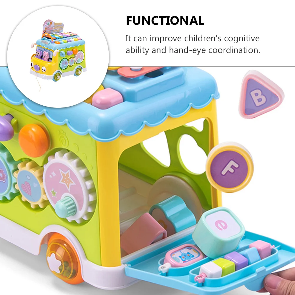 1 pz scuolabus bussare a mano pianoforte giocattolo educativo xilofono per bambini tirare la corda musica regalo di compleanno xilofono a forma di autobus