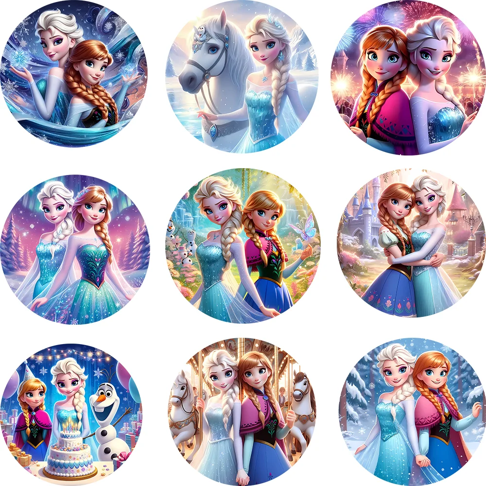 

Disney Frozen Princess Round Backdrop Cover Anna Elsa Girls Birthday Party Circle Background Photography Cake Table Banner