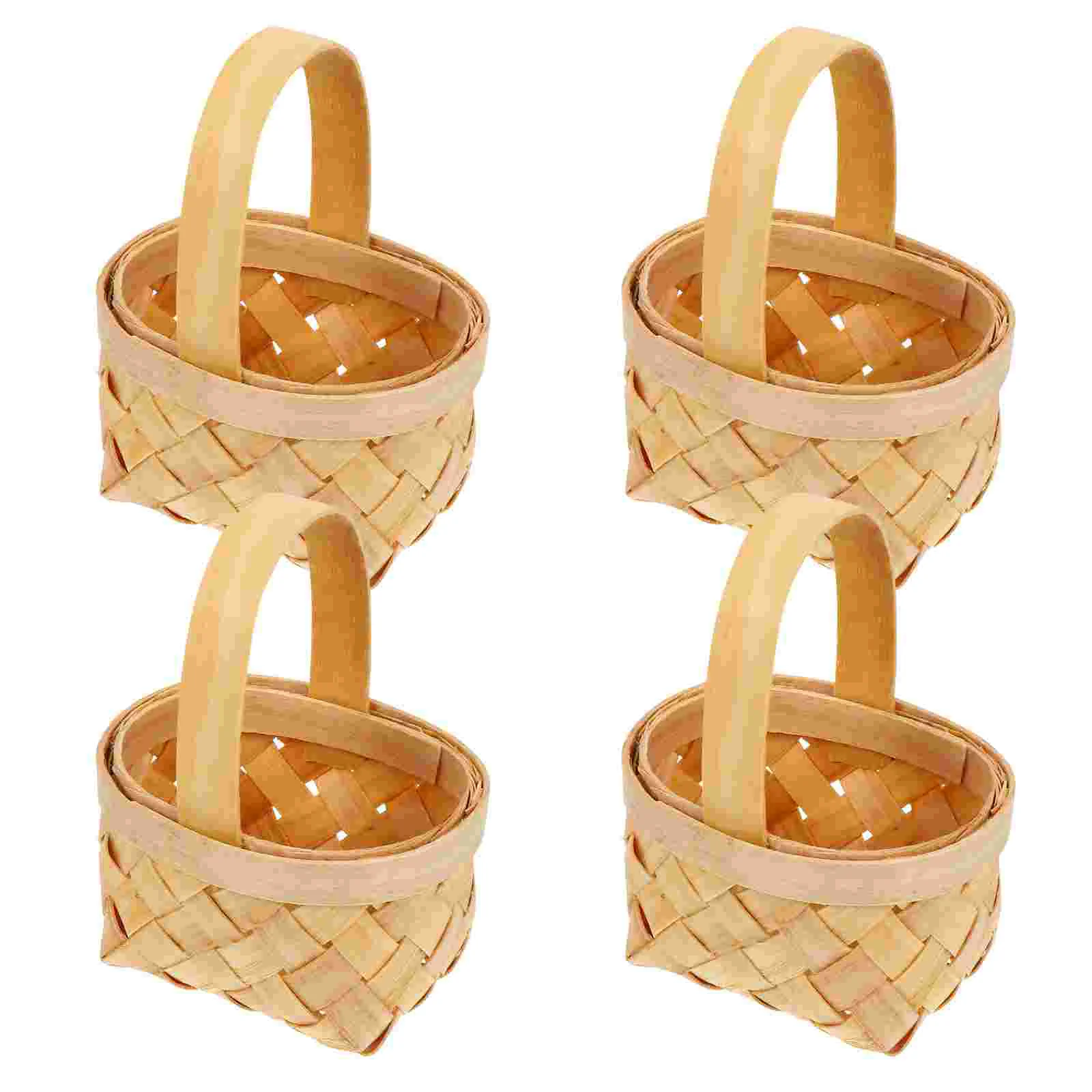 4 Pcs Hand Woven Basket Handmade Baskets Flower Portable Hanging Wooden Storage Chip Girl Gift