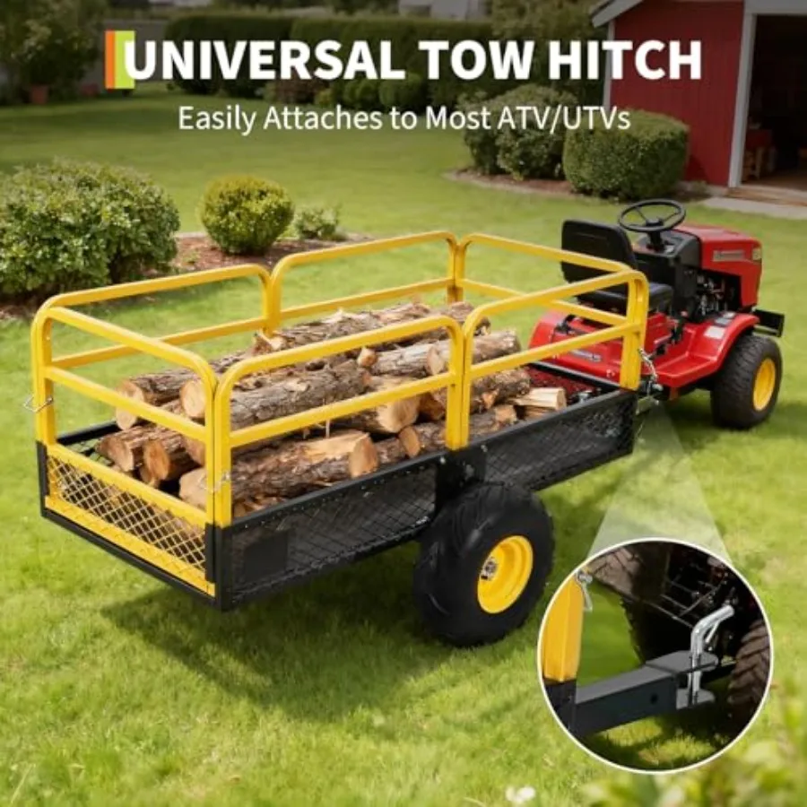 ATV UTV Trailer Tow Behind Dump Cart, Heavy Duty Yard Garden Trailer