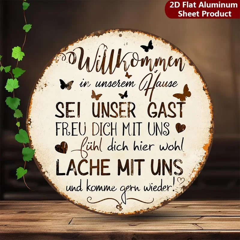 2D flat, 1 piece pack, German proverb sign, rustic style welcome metal wall decor, charming text decor sign, suitable for garage