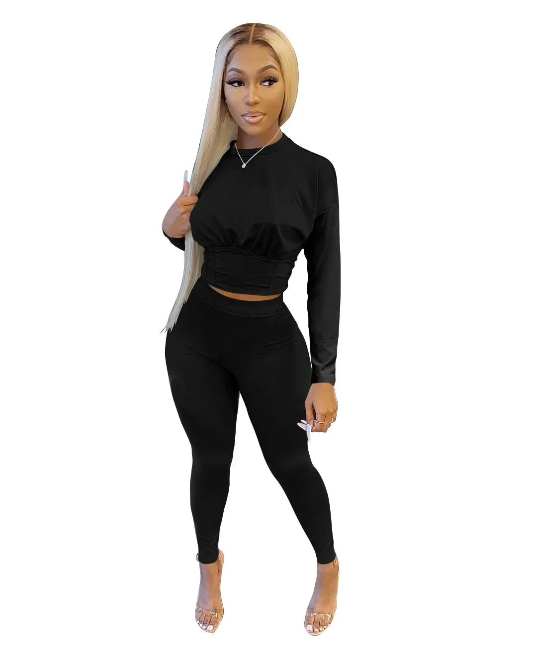 2023 neue AutumnWomen's Reine Farbe Sport Taille Anzug Mode Lässig Zwei-stück Set – Detail 19