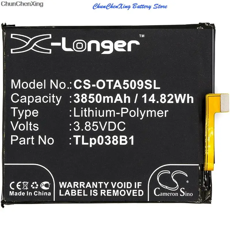 Аккумулятор Cameron Sino 3850 мАч CAC 3860004 C1, TLp038B1 для Alcatel 5090Y, 7071D, 7071DX, A7, A7 XL, A7 LTE A7 LTE Dual SIM TD-LTE