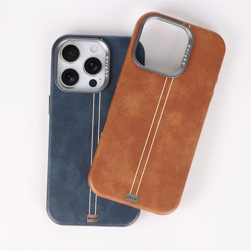 

Retro PU Leather MagSafe Phone Case For iPhone 16 15 14 13 Pro Max Plus Magnetic Wireless Charging Alloy Lens Shockproof Cover