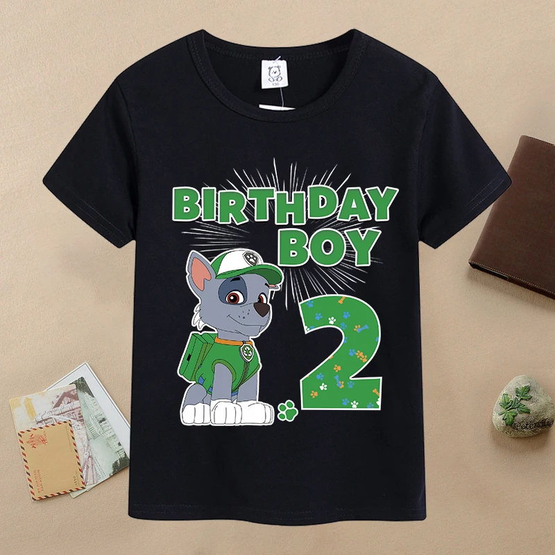 New Paw Patrol Children T-shirts Cartoon Birthday Number Printed T Shirt Baby Boys Casual Short Sleeved Tops Cute Kids Clothing