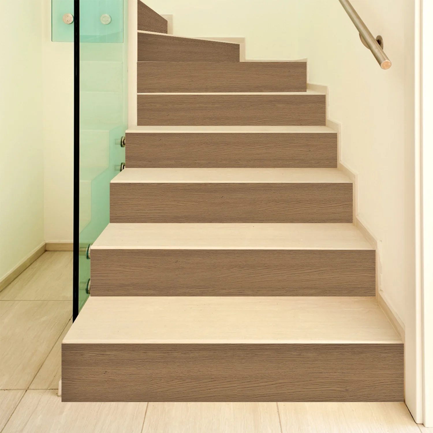 Self‑Adhesive Wood Grain Stair Riser Stickers,Vinyl Stair Decals,Waterproof Peel&Stick Staircase Decor for Home Stair Renovation