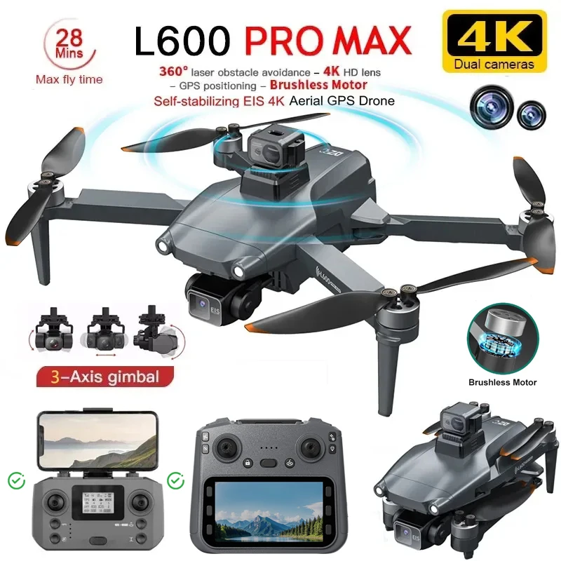 New L600 Pro MAX 4K Professional Drone With 8K HD Camera 3-Axis Gimbal GPS Dron Obstacle Avoidance 5G WIFI FPV RC Quadcopter Toy