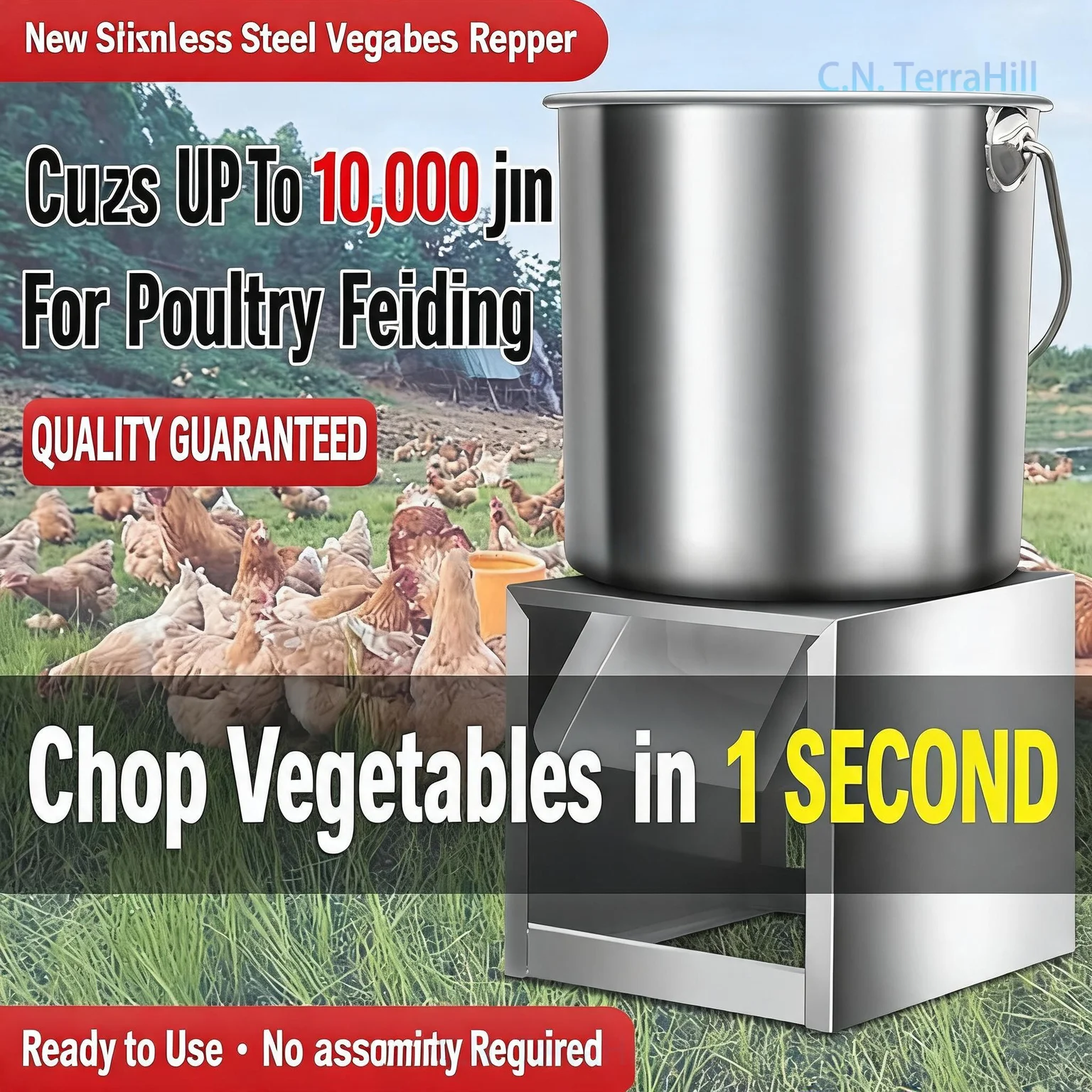 Electric Vegetable Cutter for Poultry Feeding, Stainless Steel Barrel Chopper for Chicken Duck Goose Farm Use