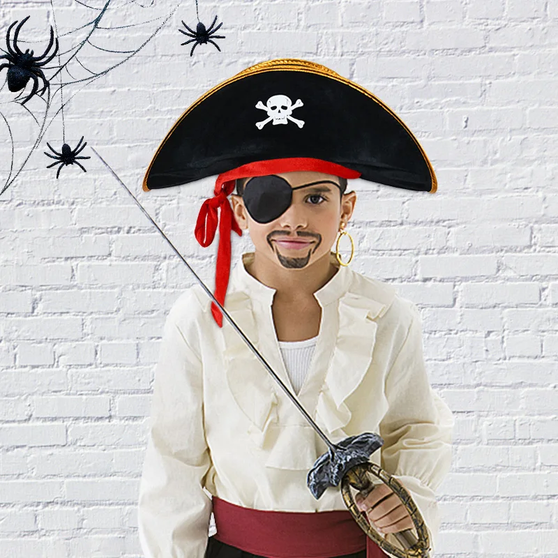 Sombrero Pirata con Estampado de Calavera para Halloween, Disfraz de Cosplay para Adultos y Niños, Gorra para Fiesta de Disfraces, Suministros de Gorra de Corsario