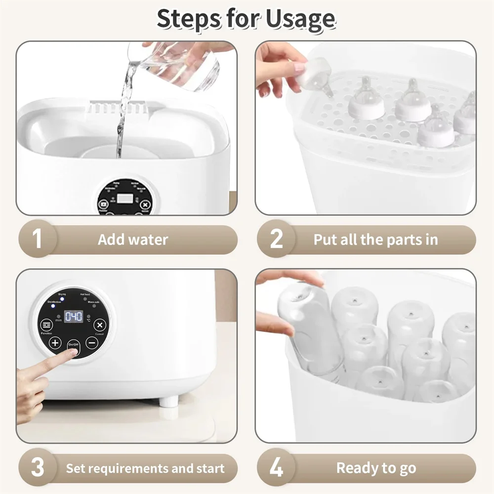 Sterilizzatore per biberon, sterilizzatore e asciugatrice elettrico per biberon a vapore HDJ 4 in 1 per articoli per bambini, latte scaldino, riscaldamento alimentare, bianco