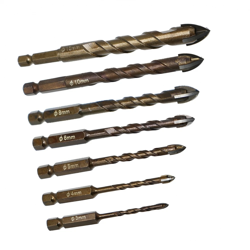 7 stücke 3-12mm Multifunktionale Kreuz Hex Fliesen Bohrer Glas Keramik Beton Loch Opener Legierung Dreieck Bohrer