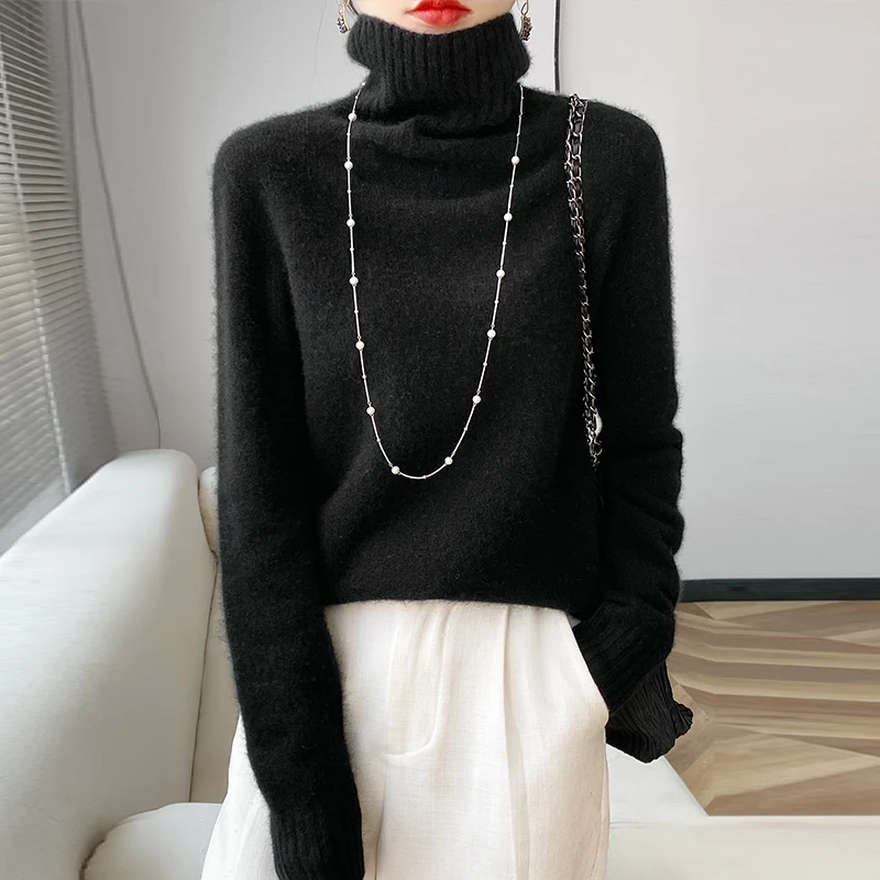 Autumn Winter Women  100% Wool Sweater Women's Turtleneck Knitwear Cashmere Pullovers  Long Sleeve Jumpers Clothing Tops