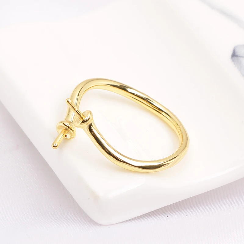 JZ012 Copper Gold Plated Double Beads Adjustable Pearl Ring Blank Empty Setting DIY Jewelry Findings
