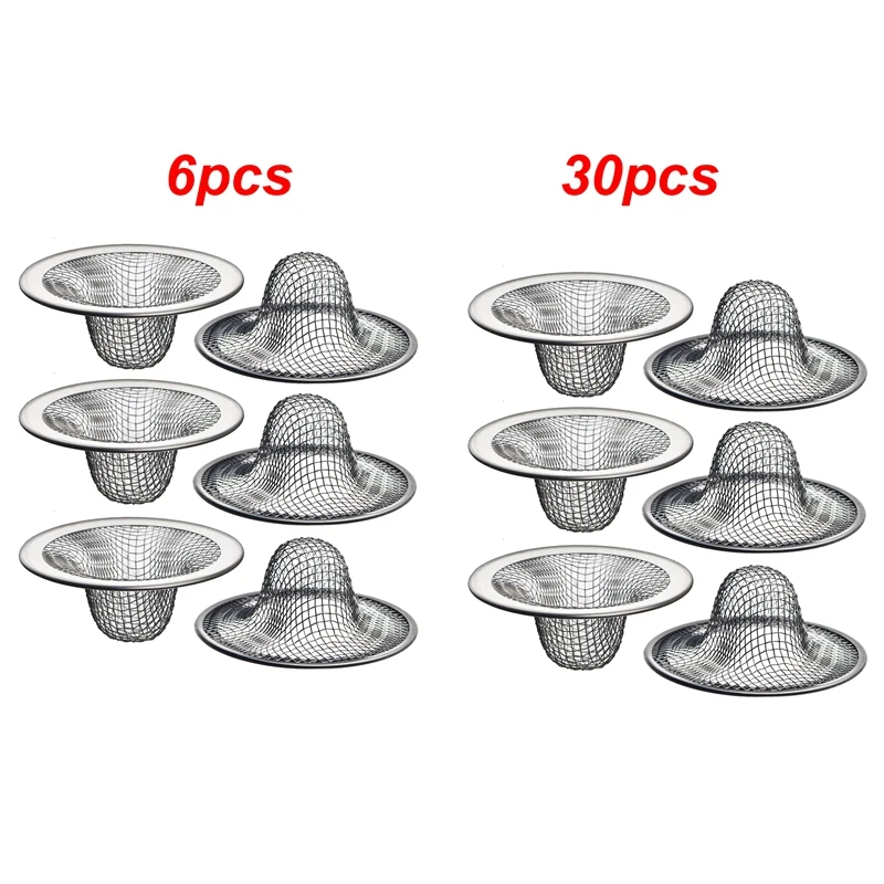 6 Pack - 2.125Inch Top / 1Inch Basket - Mesh Sink Drain Strainer Hair Catcher For Bathroom Sink, Utility, Slop, Laundry Durable