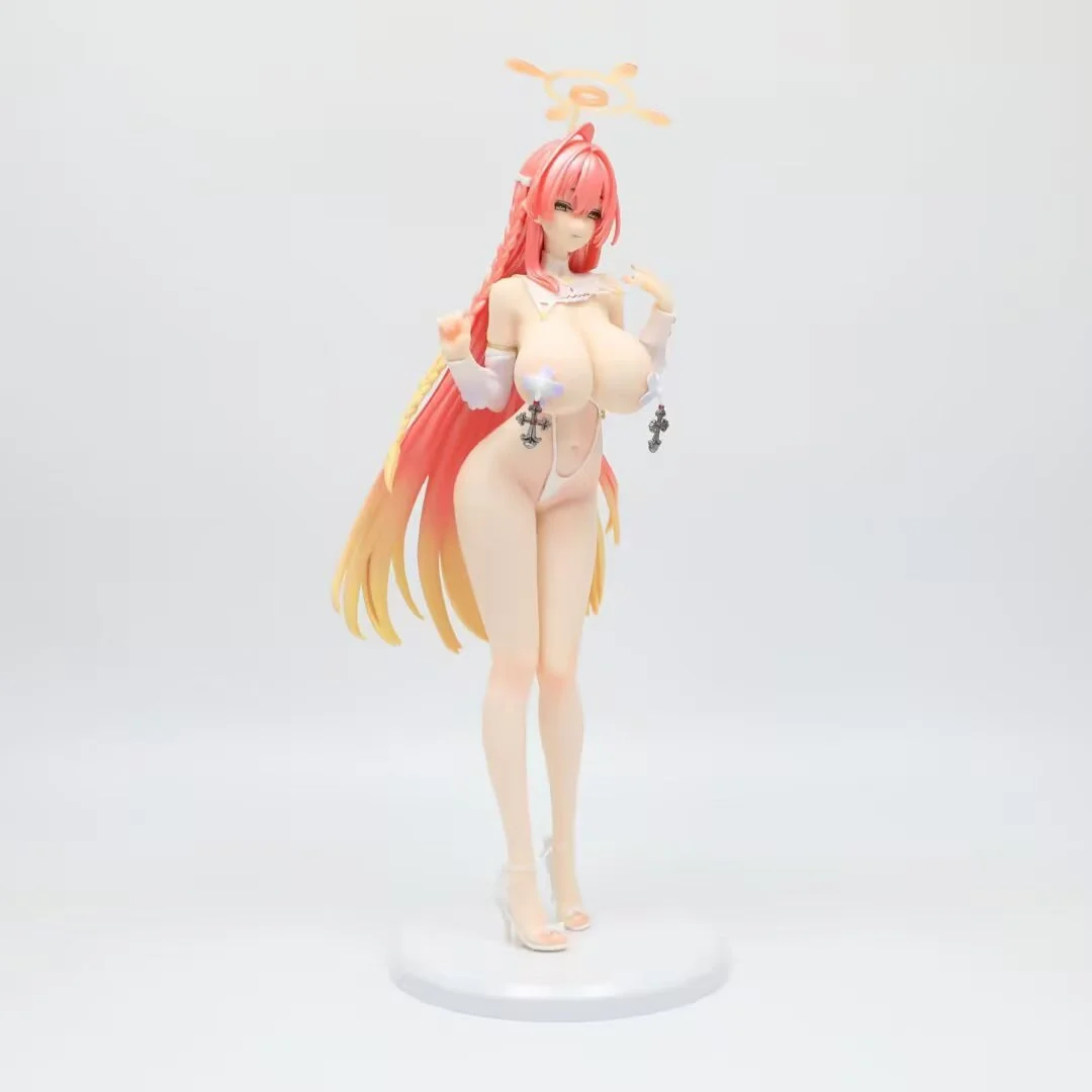 28CM Pink Hair Girl Standing Figure PVC White Outfit Model with Halo Decor Collectible - view 5