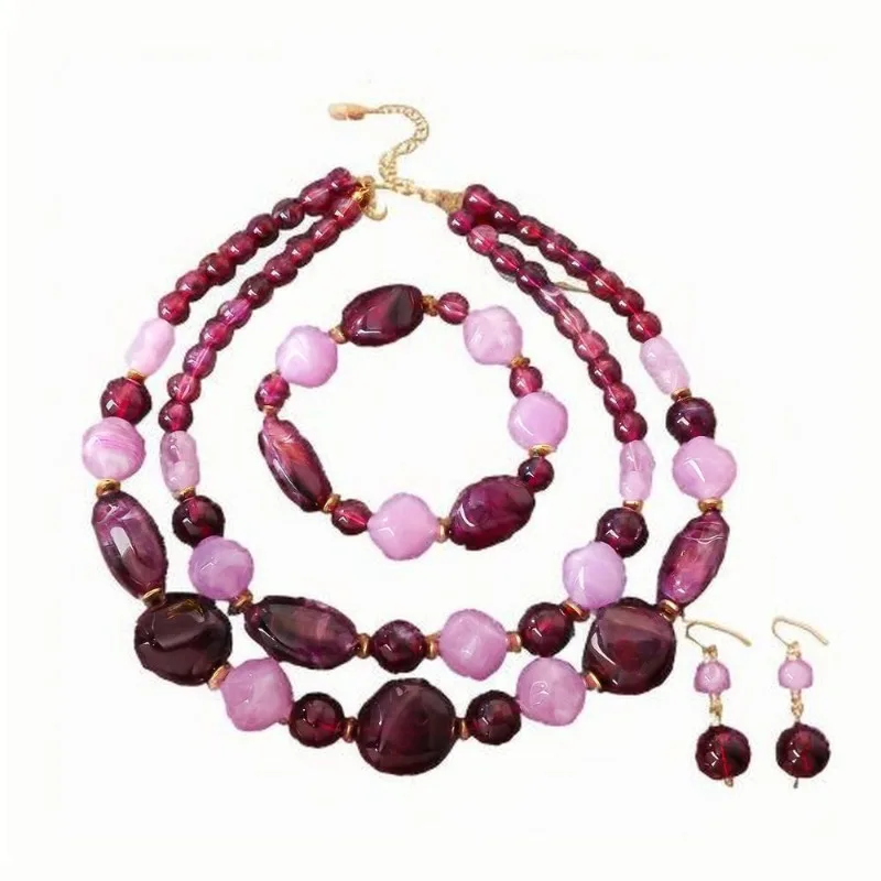 2025 Autumn Winter Retro Double-layer Acrylic Jelly Beaded Necklace Personalized Creative Jewelry Set Mixed Gems Elastic Bracele