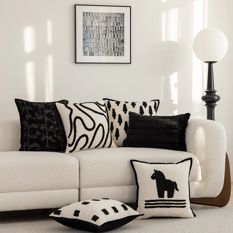 French Black Series Circle Fleece Pillow Cover Premium Cream Light Luxury Pillow Backrest Year of the Horse Pillow