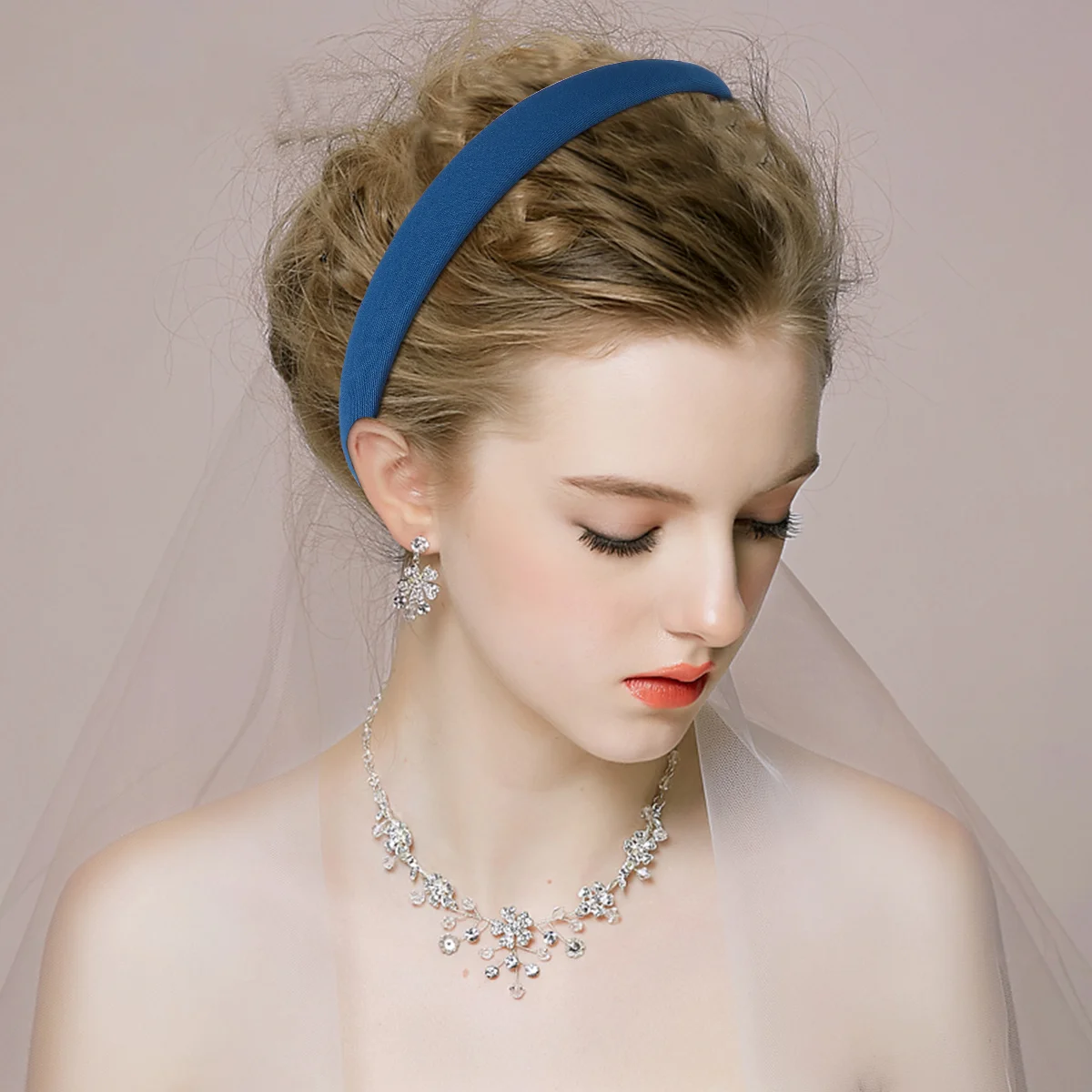 

2Pcs Dark Blue Fine Hair Hoop Elegant Cloth Hair Band for Women Fashion Headwear Wedding Party Daily Use