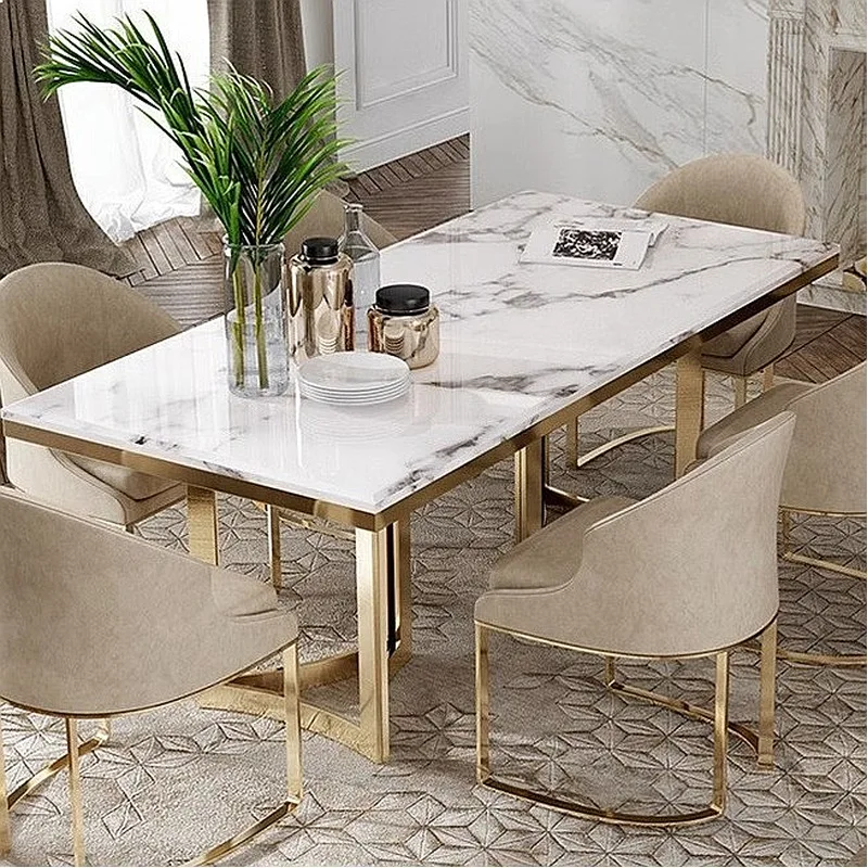 Luxury Marble Dining Table Set Modern Simple Home Hotel European Stainless Steel Small Square Table