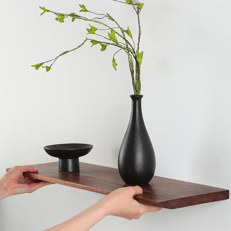 

Black Walnut Solid Wood Wall-Mounted Floating Shelf TV Wall Decor for Living Room Custom-Sized Wooden Display Shelf