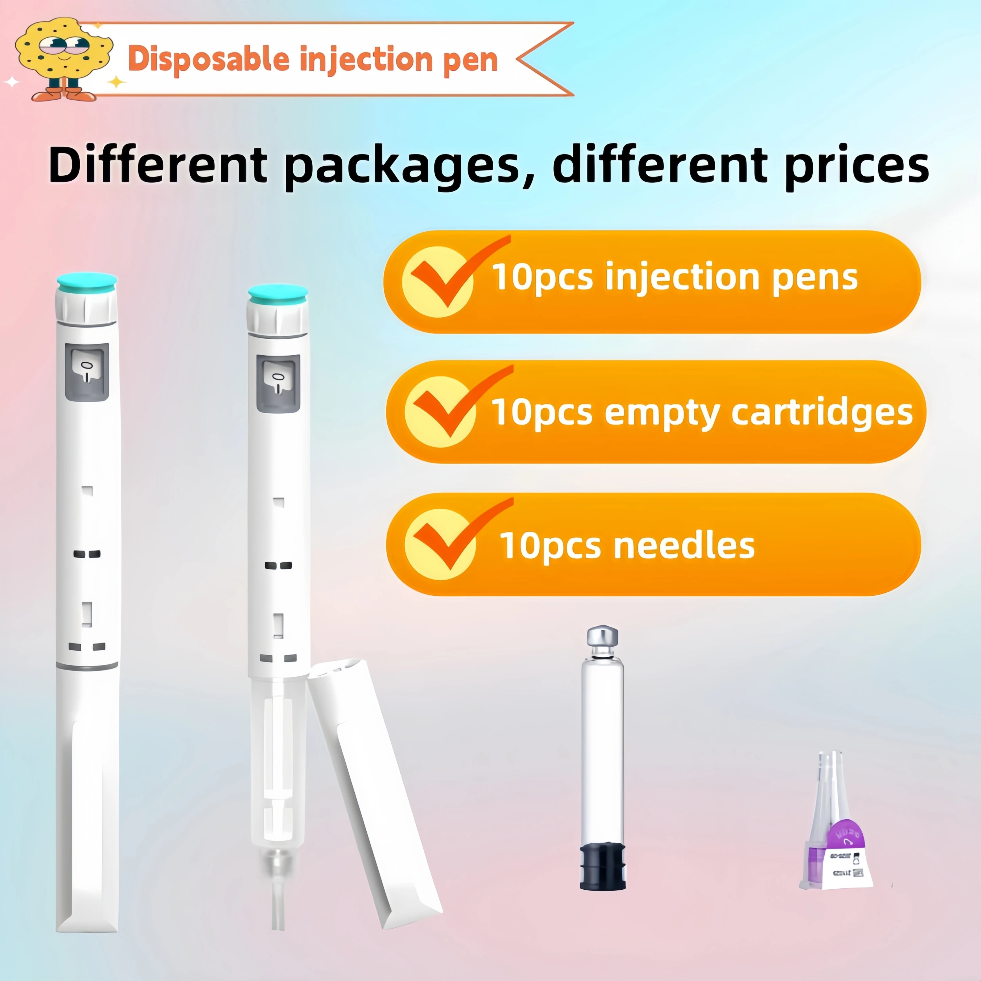 Disposable injection pens （without medication） are individually packaged, with a set of 10 pens