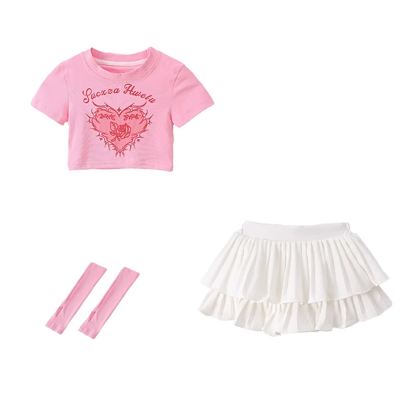 Hip Hop Kids Sweet Crop Top Street Dance gonne a strati ragazze Streetwear bambini Jazz Cheerleader costumi set di vestiti da palcoscenico