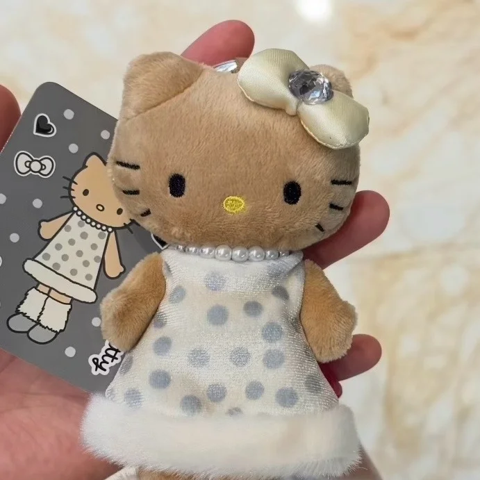 Sanrio Hello Kitty Black Skin Long Legs Pearl Collar Polka Dot Dress Plush Keychain Backpack Hanging Decorations Key Pendant