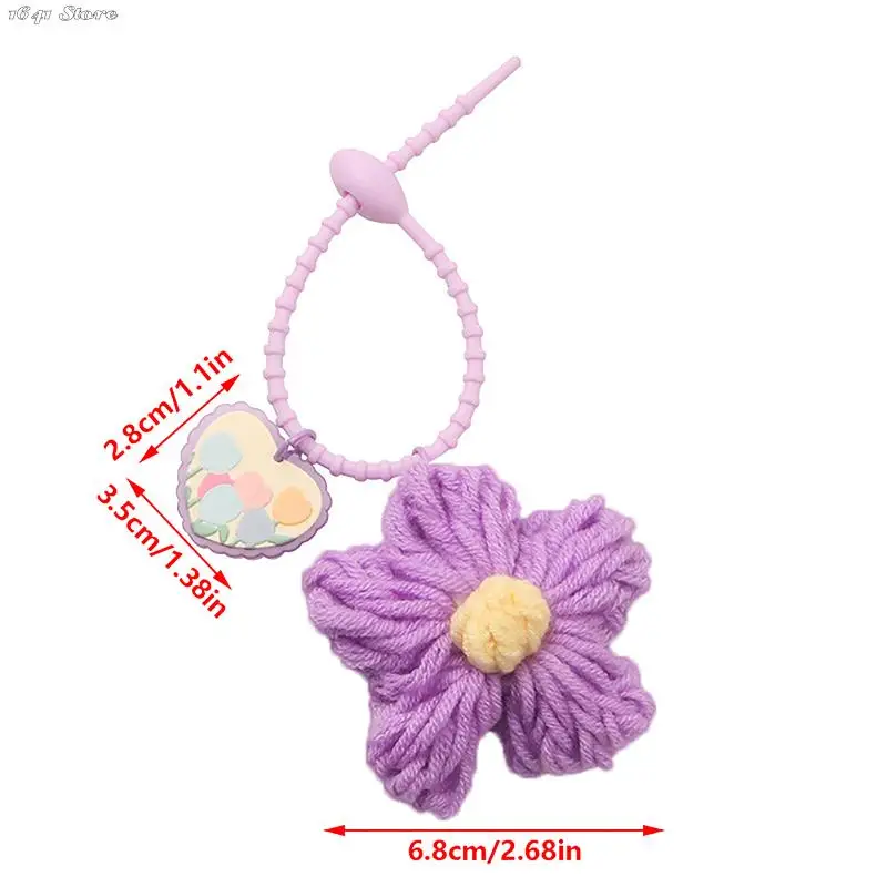 1PC Popular Color Knit Flower Keyrings Cute Creative Keychain Bag Pendant Decorations Headset Case Decor Accessories