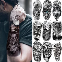 1 Sheet Black Forest Tattoo Sticker for Men Woman Child Tiger Wolf Skull Flower Temporary Tattoo Skull King Animal Fake Tattoo