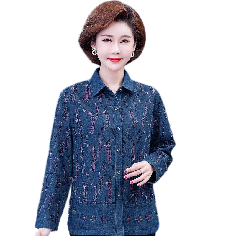 Spring Autumn 2024Denim Jacket Women\'s New High-End Cowboy Coat Mother Loose Shirt Single-Breasted Outerwear Female Fashion Tops