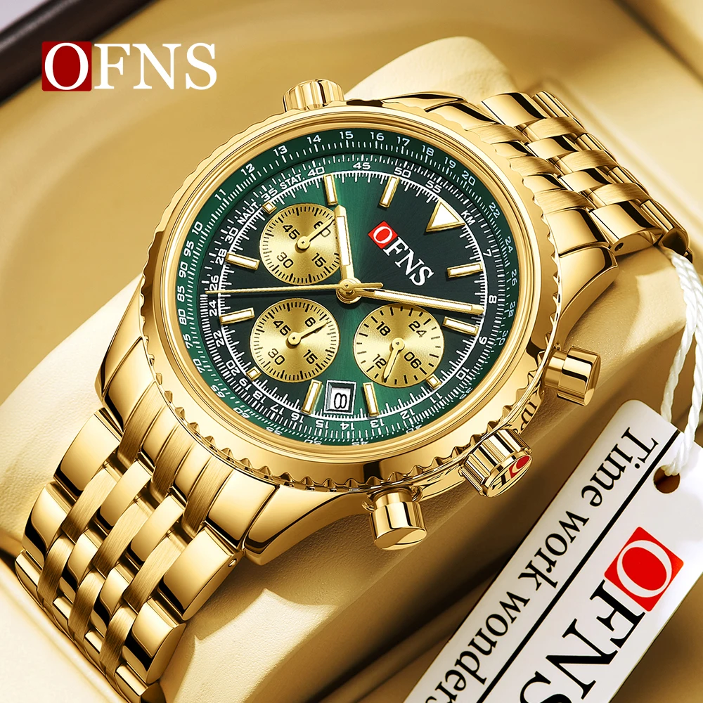 OFNS New Fashion Men's Quartz Watch with Steel Ring Fashion Design and Six Needle Calendar Waterproof Scale Men's Watch 5517