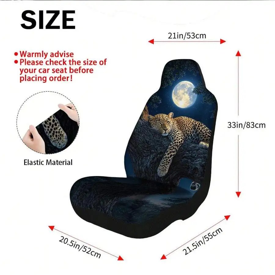 Universal Car Seat Cover With Sleeping Leopard Under Moonlight Print Soft Elastic Material All Season Use