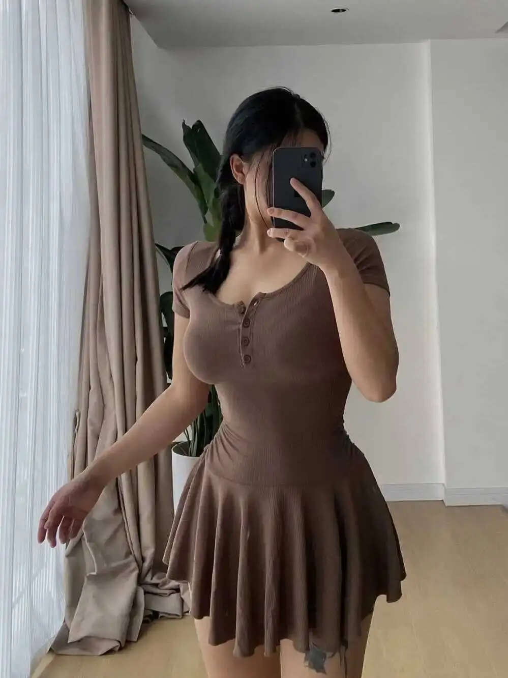 European And American Style Summer Spicy Girl Pure Desire Round Neck Short Sleeve Threaded Pure Cotton Elastic Tight Dress LVGO