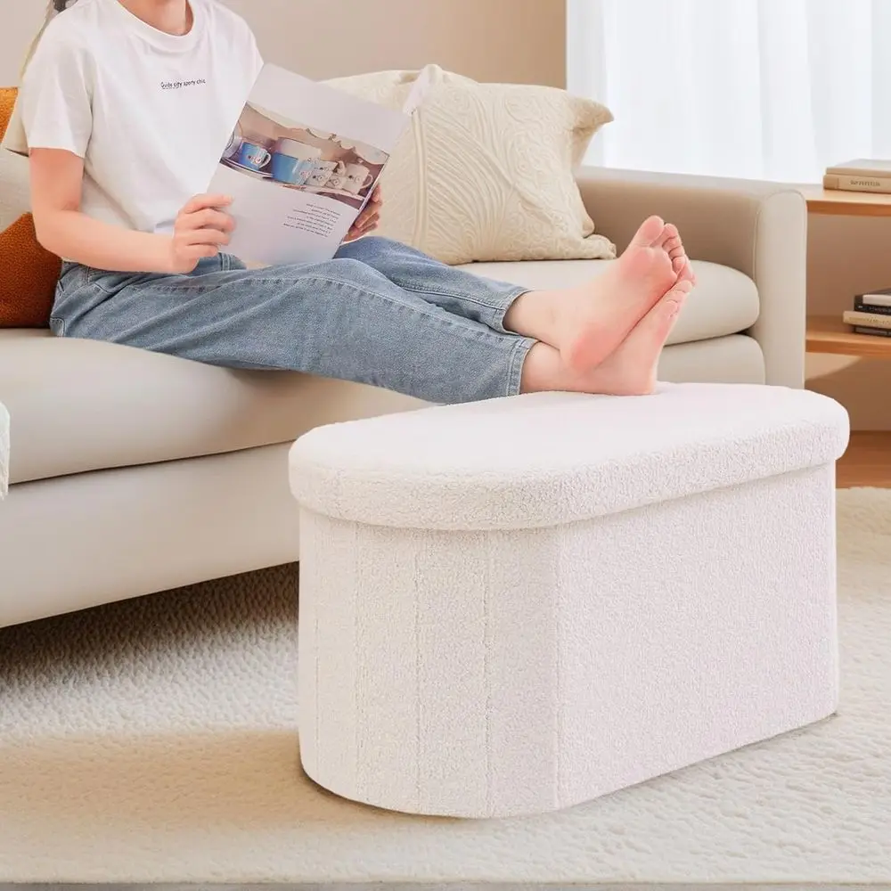 White 30 Storage Ottoman & Bedroom Bench, Living Room Footrest, 30L x 15W x 15H image 6