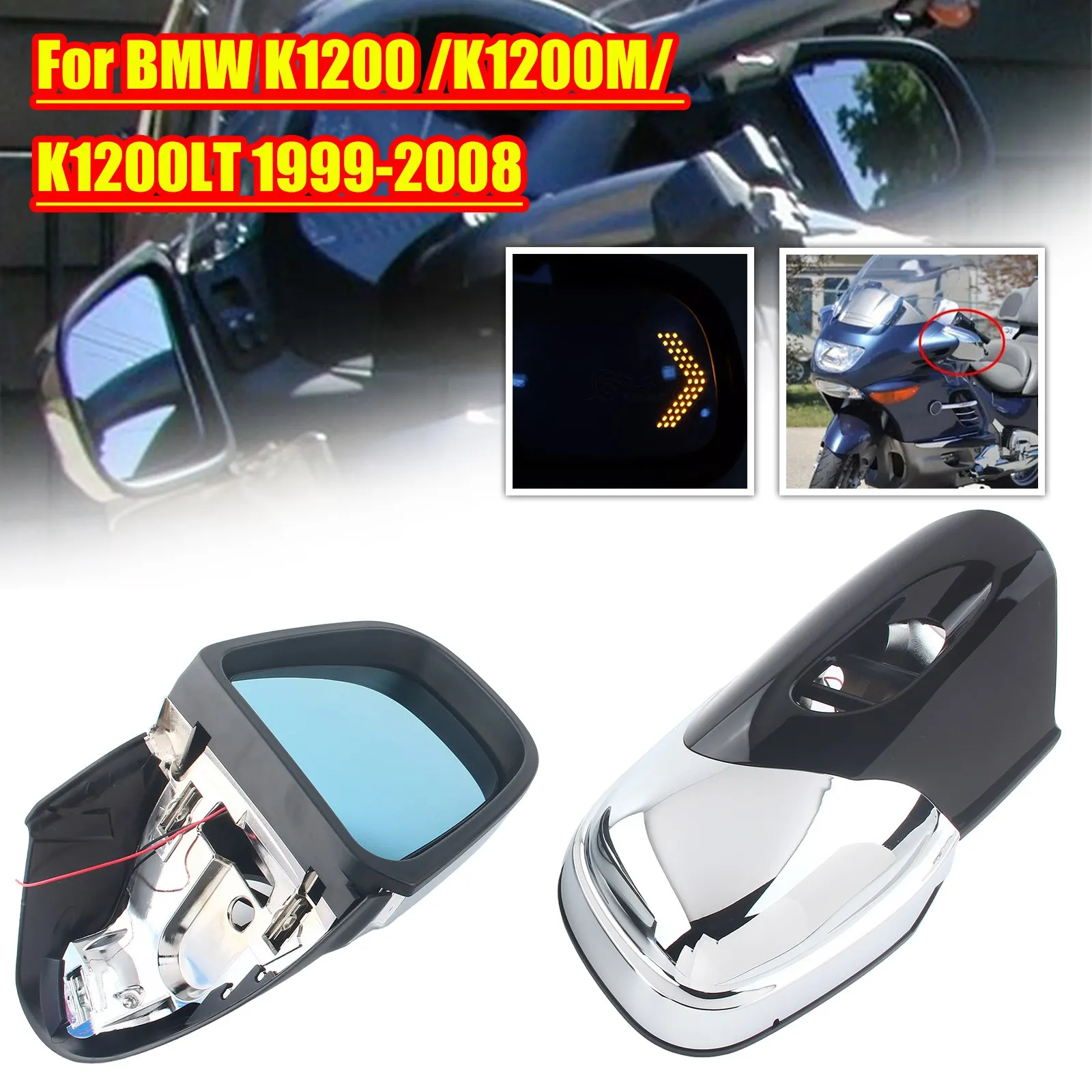 for BMW K1200 /K1200M/ K1200LT 1999-2008 Left Right MIRRORS w/ Turn Signal