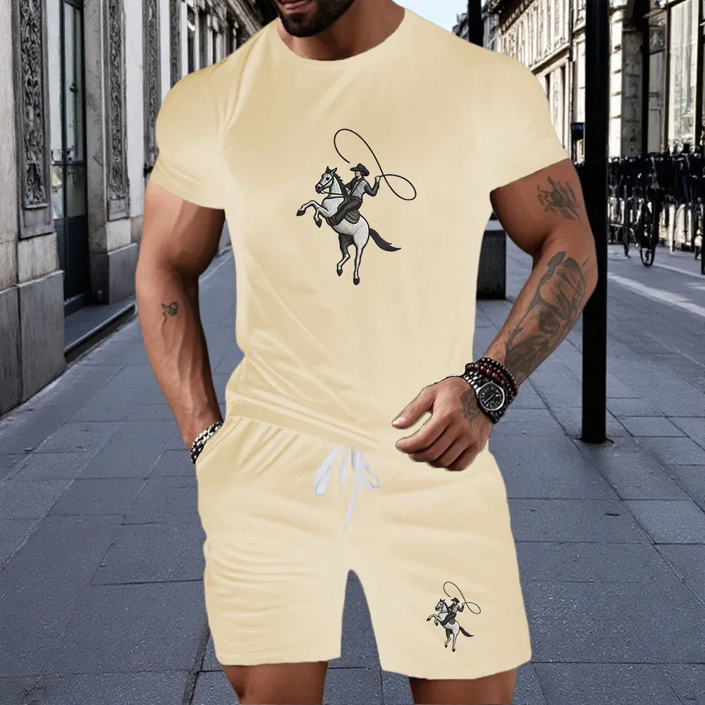 

Summer men's set fashion sports set 2-piece round neck short sleeved shorts clothing set men's sports casual wear