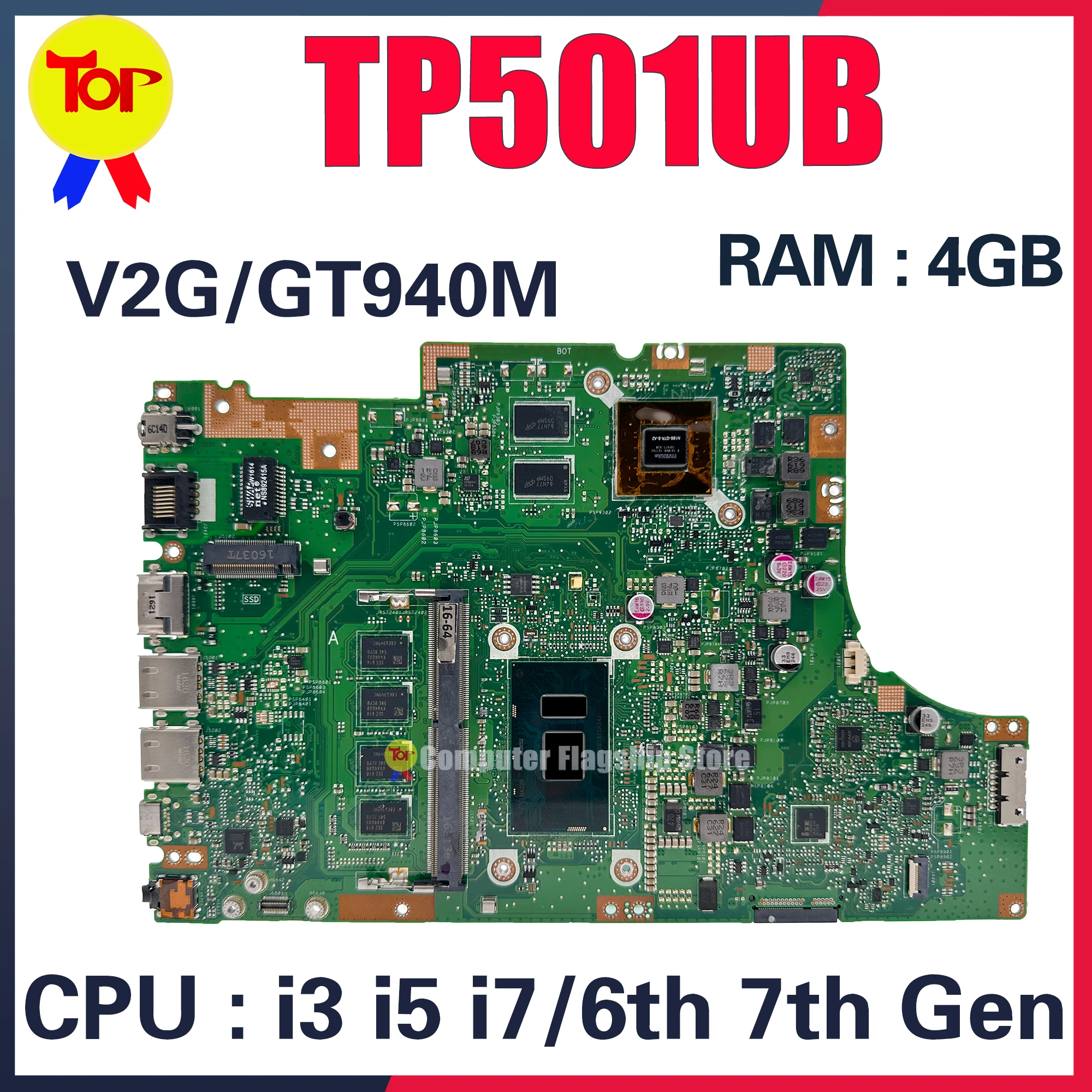 

Notebook Mainboard For ASUS Vivobook Flip TP501UB TP501U TP501UA TP501UQ TP501UQK Laptop Motherboard I3 I5 I7 4GB/RAM UMA/GT940M