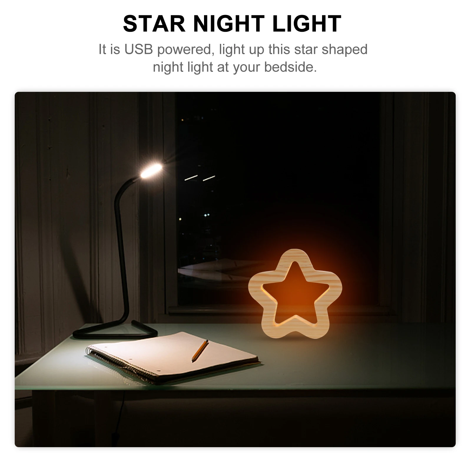 

Creative Star Night Light Wooden Bedside Lamp Light USB Powered Home Decor Gift for Valentine Wedding Party