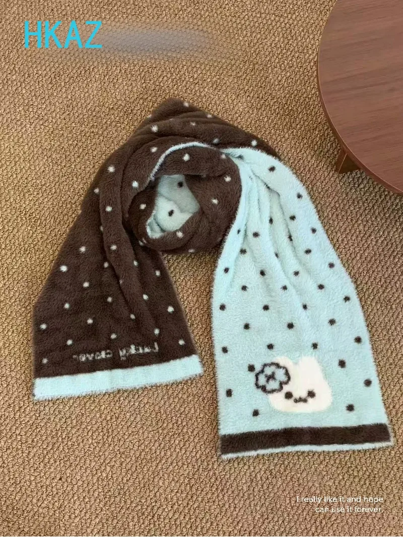 Original Polka Dot Printed Scarf for Women Sweet and Cute Embroidery Winter Scarves Warm Girl Versatile Plush Scarf