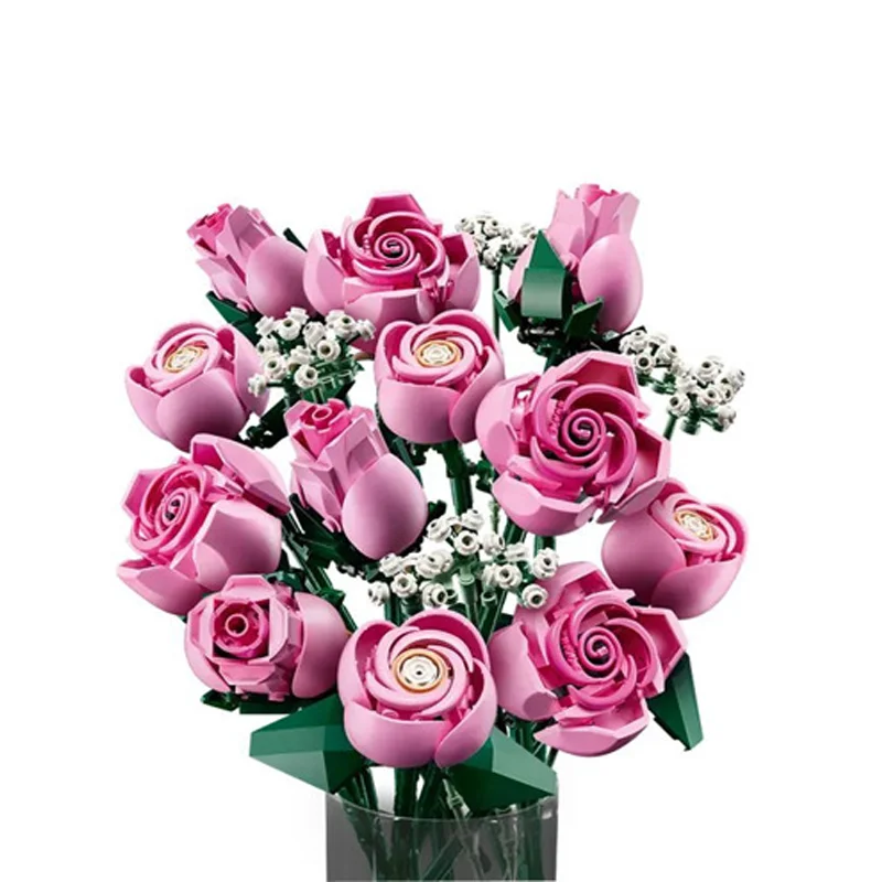 

Pink Roses Compatible With 10374 Building Blocks Floral Bouquet Table Decoration Toys For Kid Christmas Gift 789PCS