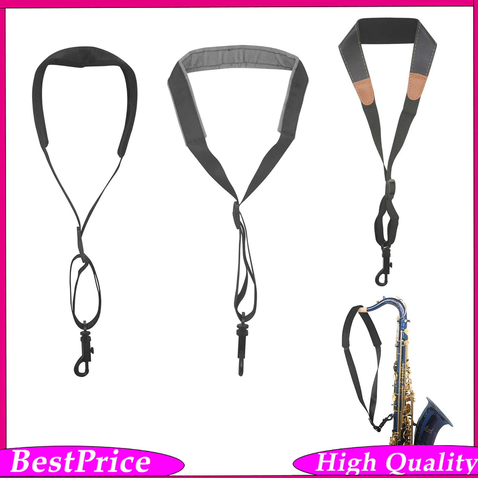 Saxophone Neck Strap Leather Patch Plastic Buckle Adjustable Neck Strap Durable Saxophone Accessory for Music Live Shows