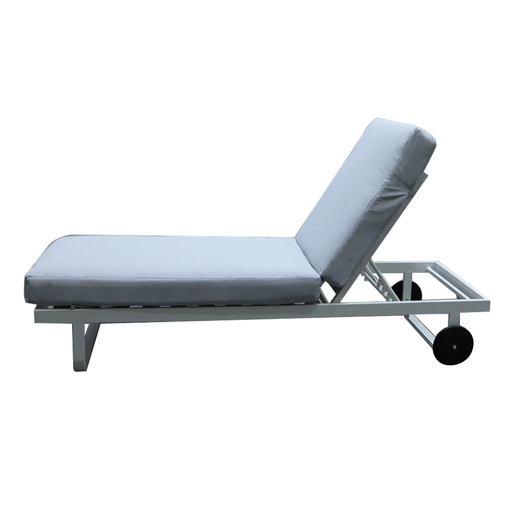 Swimming Pool Patio Beach Aluminium Sun Chaise Lounge Chair 5-position White Gray